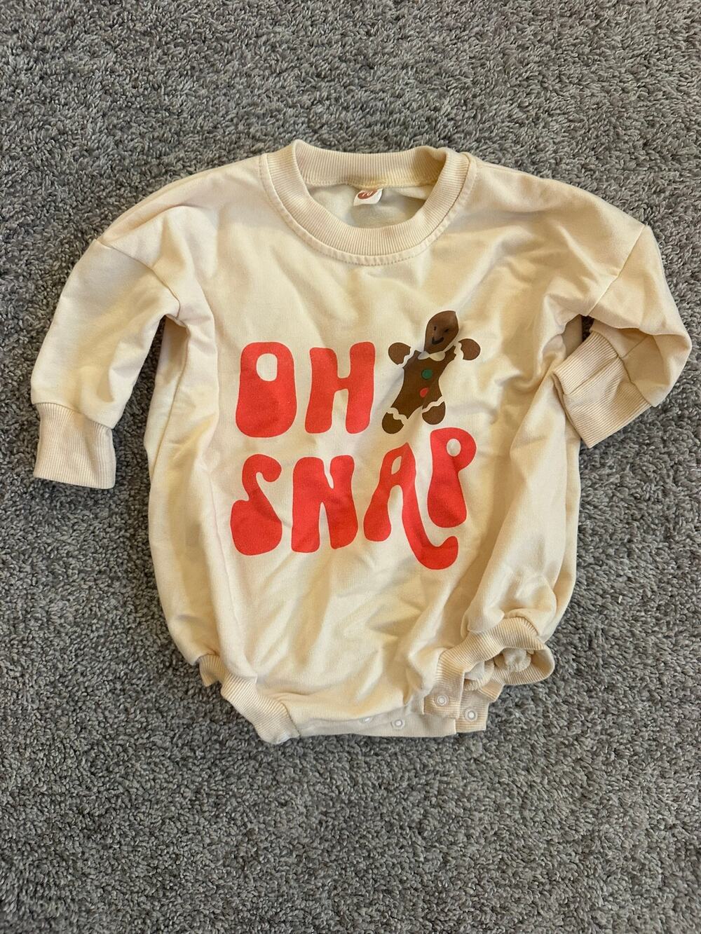 Oh Snap Gingerbread Man Baby Sweatshirt Bubble Romper Size 70 3-6M
